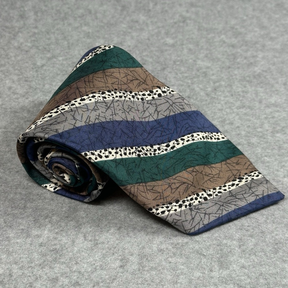 Botany 500 Silk Tie‎ USA Vintage Abstract Stripe Green Blue Brown 56x3.6in